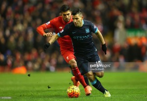 during the Barclays Premier League match between Liverpool and Manchester City at Anfield on March 2, 2016 in Liverpool, England.