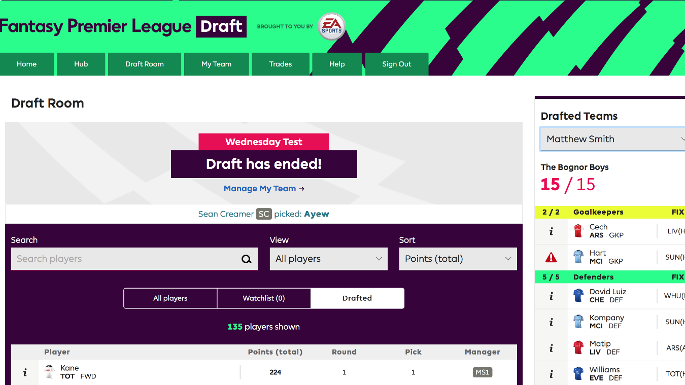 Wednesday test. FPL Draft. ДРАФТ сайта. Player points. Зюн плеер.